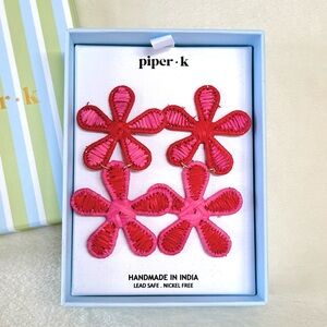 Piper K Raffia Pink & Red Statement Flower Earrings
